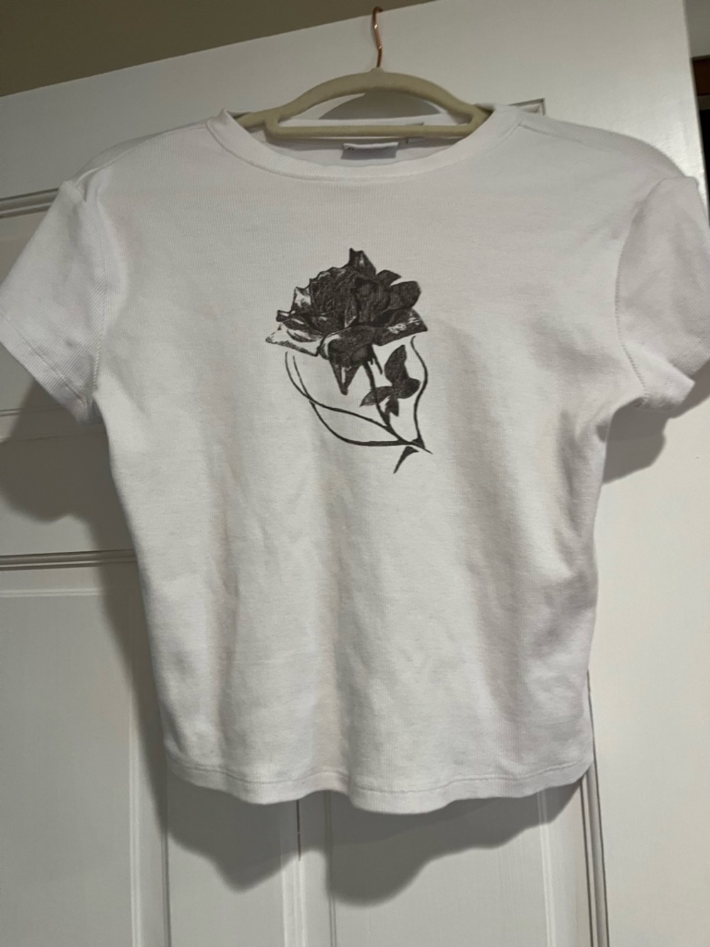 Torrid Crop White Tee with Black Rose Graphic